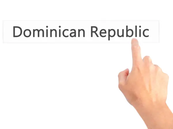 República Dominicana - Mano presionando un botón sobre fondo borroso — Foto de Stock