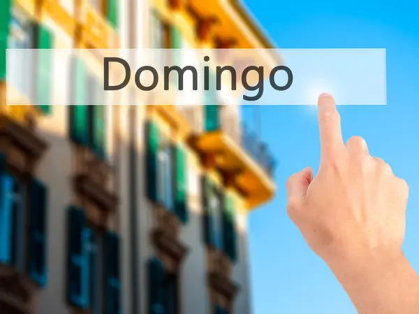 Domingo - Hand pressing a button on blurred background concept o — Stock Photo, Image