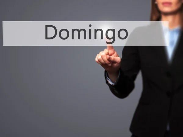 Domingo-üzletasszony kézi megnyomásával gomb érintőképernyőn int — Stock Fotó
