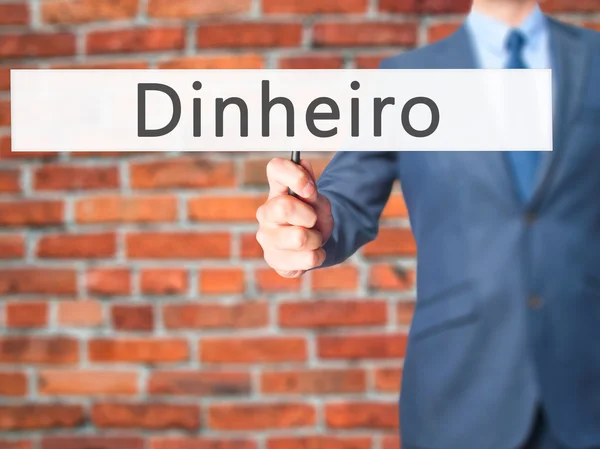 Dinheiro (Dinheiro em Português) - Sinal de mão do empresário — Fotografia de Stock