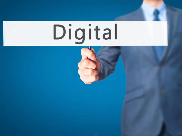 Digital - biznesmen ręka trzyma znak — Zdjęcie stockowe