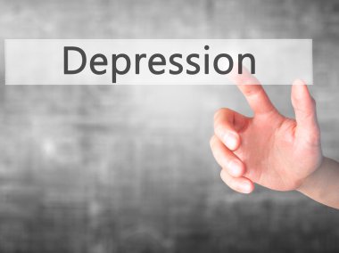 Depresyon - El bulanık arka plan concep bir düğmeye basarak