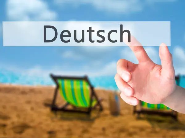 Deutsh （德国在德国）-手按模糊坝上的按钮 — 图库照片