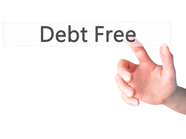 Debt Free - Appuyer à la main sur un bouton sur le concept de fond flou — Photo