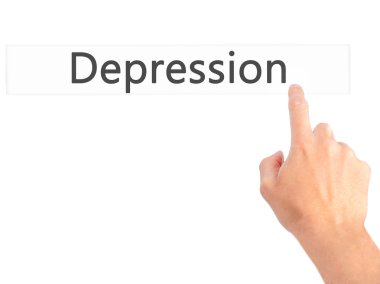 Depresyon - El bulanık arka plan concep bir düğmeye basarak