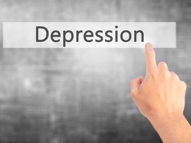Depresyon - El bulanık arka plan concep bir düğmeye basarak