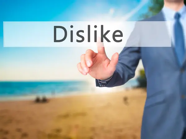 Dislike - Empresario pulsador de mano en la pantalla táctil —  Fotos de Stock