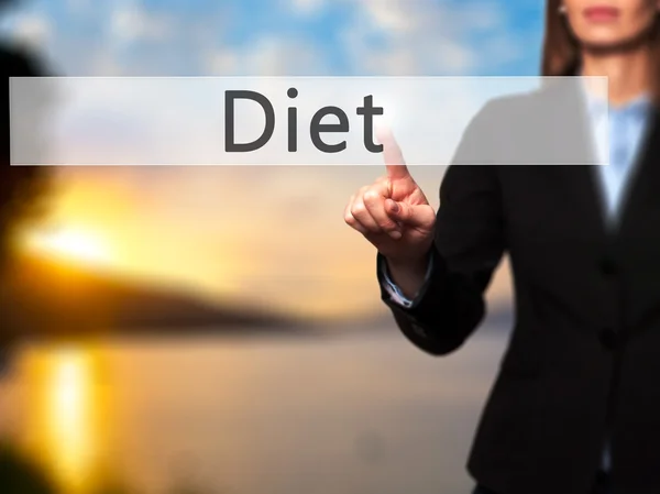 Dieta - Mujer de negocios señalar el dedo en la pantalla táctil push y pres —  Fotos de Stock