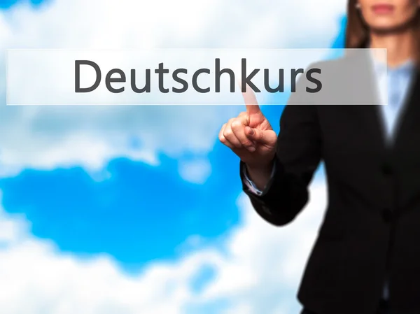 Deutschkurs (tysken jagar i tysk)-affärskvinna pekar fin — Stockfoto