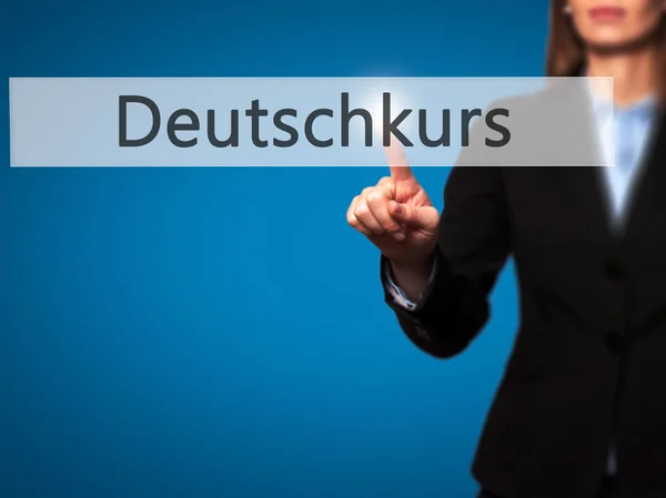 Deutschkurs (tysken jagar i tysk)-affärskvinna pekar fin — Stockfoto