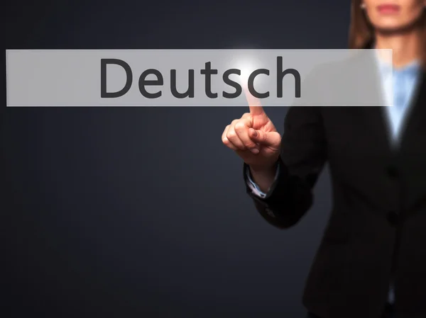 Deutsh (tyska på tyska)-Business Woman Point finger på push — Stockfoto