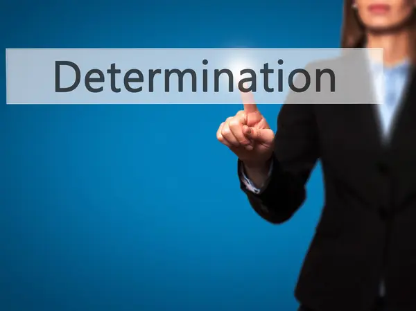 Determinação - Business mulher apontar dedo na tela de toque push — Fotografia de Stock