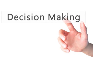 Karar verme - arka plan bulanık c üzerinde bir düğmeye basarak el