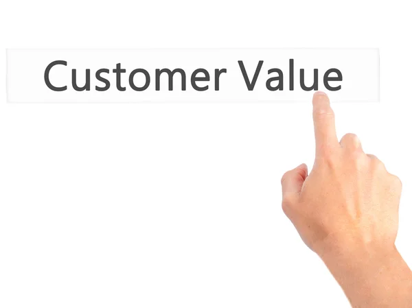 Customer Value - Hand pressing a button on blurred background co — Stock Photo, Image