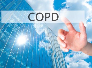 KOAH - v arka plan bulanık kavramı üzerinde bir düğmeye basarak el