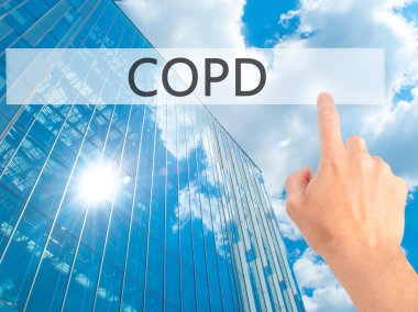 KOAH - v arka plan bulanık kavramı üzerinde bir düğmeye basarak el