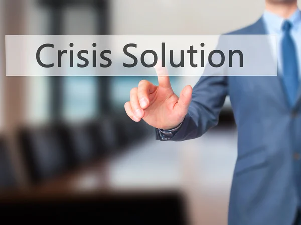 Solução de Crise - Botão de toque manual do empresário em scr virtual — Fotografia de Stock