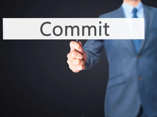 Commit - Business man showing sign — Stock Photo, Image