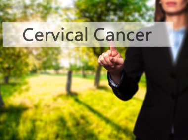 Cervical Cancer - Isolated female hand touching or pointing to b clipart