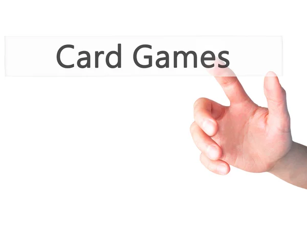 Карточные игры - ручное нажатие кнопки на размытом фоне концепции — стоковое фото