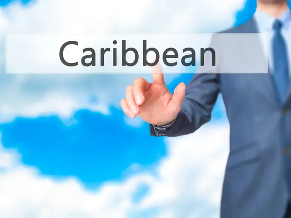Karaiby-biznesmen prasa na ekranie cyfrowym. — Zdjęcie stockowe