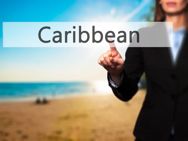 Caribbean - Isolated female hand touching or pointing to button — Stock Photo, Image