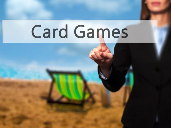 Card Games - ізольована жіноча рука, яка торкається або вказує на кнопку — стокове фото