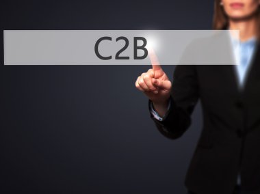 C2b - iş kadını acil bir La yüksek teknoloji modern düğmesini