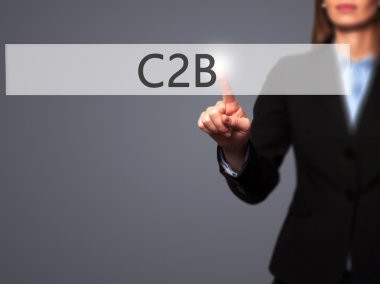 C2b - iş kadını acil bir La yüksek teknoloji modern düğmesini