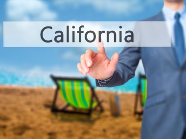 California - işadamı tıklatın sanal dokunmatik ekran.