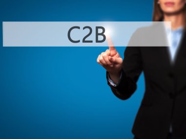 C2b - iş kadını acil bir La yüksek teknoloji modern düğmesini