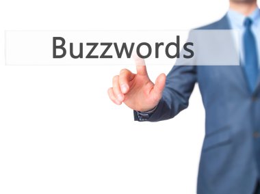 Sloganlar - işadamı tıklatın sanal dokunmatik ekran.