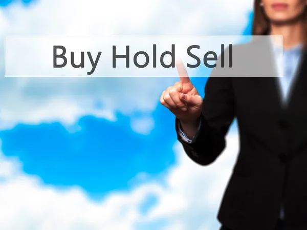 Αγορά κρατήστε πώληση - επιχειρηματίας πιεστικά υψηλής τεχνολογίας σύγχρονα κουμπί — Φωτογραφία Αρχείου