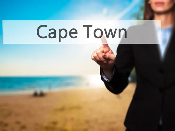 Кейптаун - Бизнесвумен, нажимающая высокотехнологичную современную кнопку на — стоковое фото