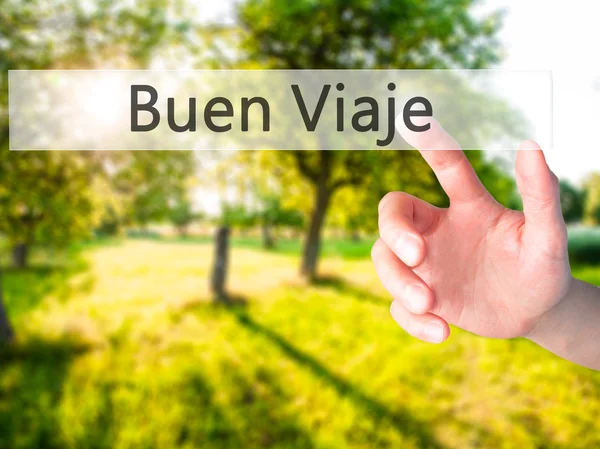 Buen Viaje (Boa viagem em espanhol) - Mão pressionando um botão no bl — Fotografia de Stock