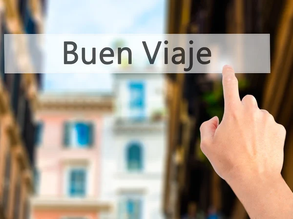 Buen Viaje (Boa viagem em espanhol) - Mão pressionando um botão no bl — Fotografia de Stock