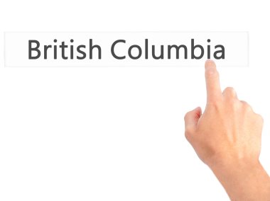 British Columbia - bulanık arka plan üzerinde bir düğmeye basarak el 