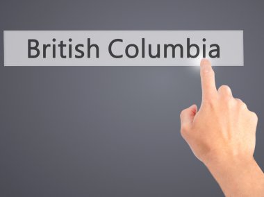 British Columbia - bulanık arka plan üzerinde bir düğmeye basarak el 