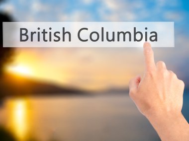 British Columbia - bulanık arka plan üzerinde bir düğmeye basarak el 
