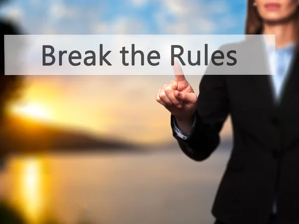 Break the Rules - Businesswoman pressing modern  buttons on a vi — Stock Photo, Image