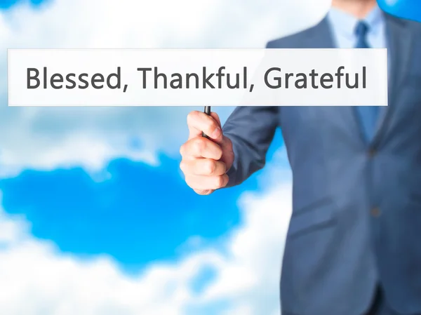 Välsignade tacksam tacksam - affärsman hand med skylt — Stockfoto