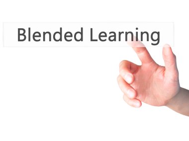 Karma Öğrenme - Bulanık arka plan daki düğmeye basarak el 