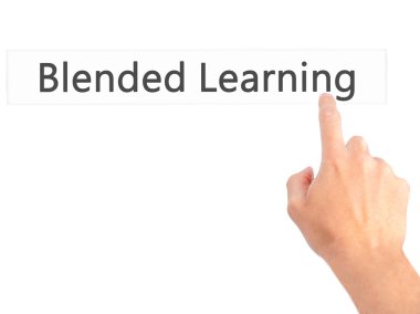 Karma Öğrenme - Bulanık arka plan daki düğmeye basarak el 