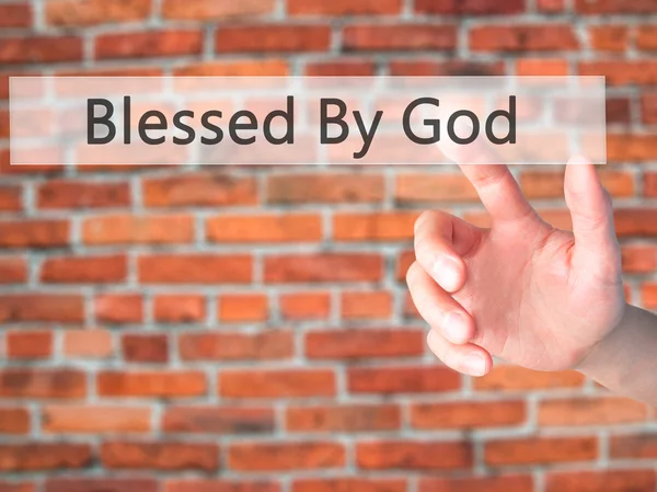 Blessed By God - Hand pressing a button on blurred background co — Stock Photo, Image