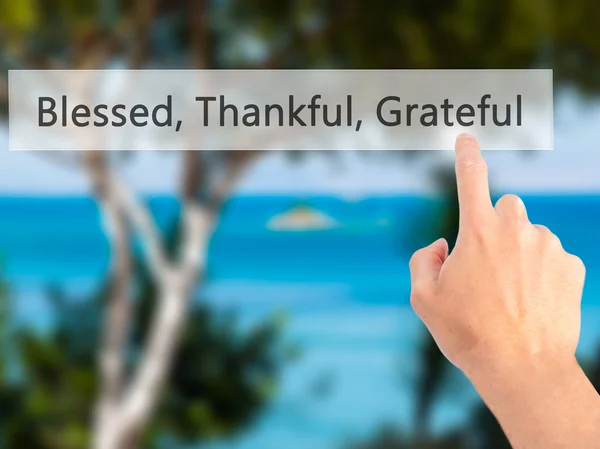 Blessed Thankful Grateful - Hand pressing a button on blurred ba — Stock Photo, Image