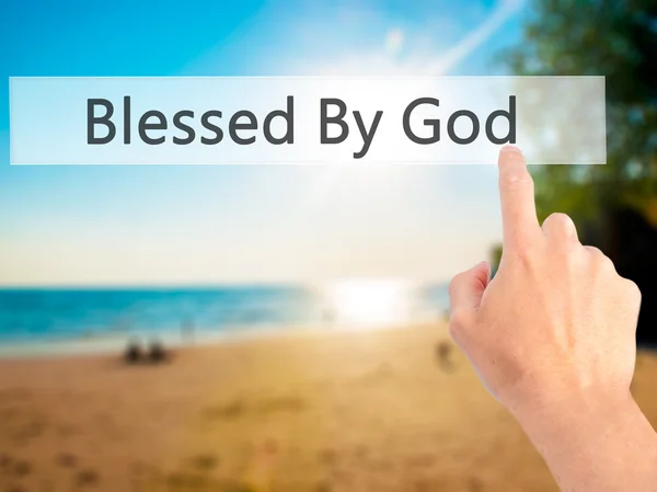 Blessed By God - Hand pressing a button on blurred background co — Stock Photo, Image