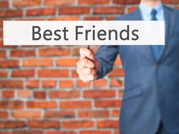 Best Friends - Businessman hand holding sign — Stok Foto