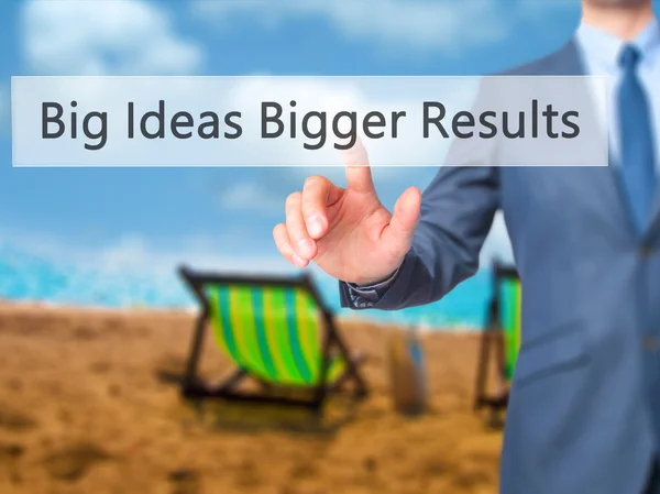 Big Ideas Bigger Results - Businessman pressing virtual button — Stock Photo, Image
