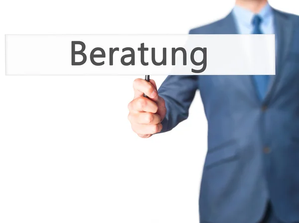 Beratung (Conseils en allemand) - Panneau de maintien de la main d'un homme d'affaires — Photo