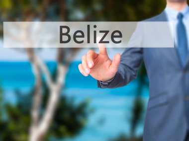 Belize - İşadamı el dokunmatik ekranda düğmeye basma